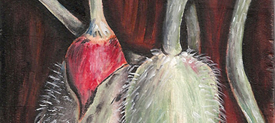 Poppies 2 (oil on wood 3 2/3" x 4 1/2" approx.)