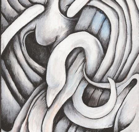 Leda & The Swan (Acrylic on wood 4 1/2" x 7 1/8")