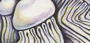 “JellyFish” acrylic on wood, 4.25″ x 5.5″, 4/17/2011