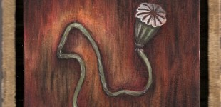 Poppy #4 (Oil on wood image 4 7/16″ x 4 7/16″, with frame 5 9/16″ x 5 7/16″)